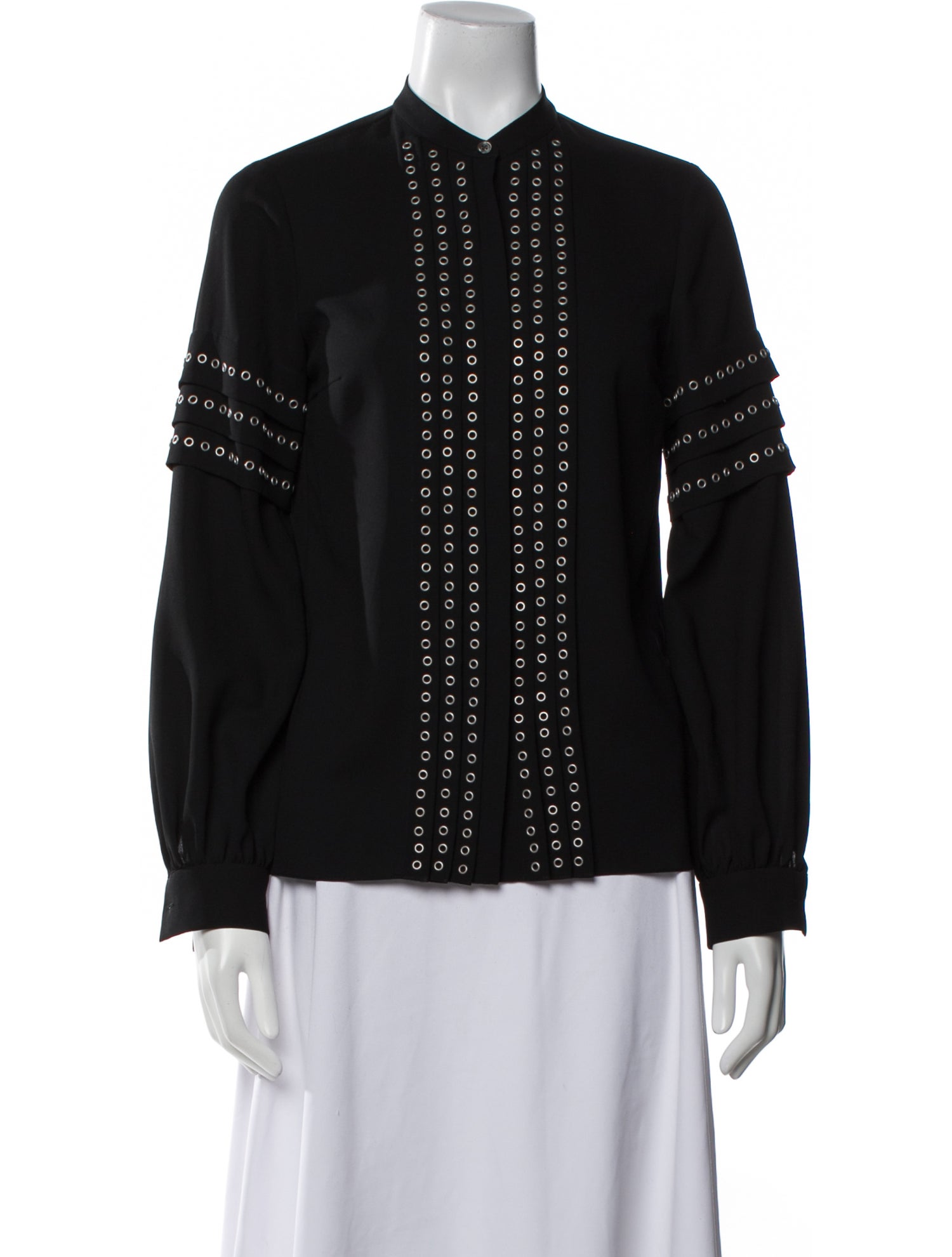 Michael Kors Collection Mock Neck Long Sleeve Button-Up Top