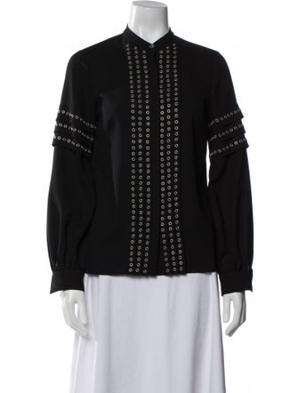 Michael Kors Collection Mock Neck Long Sleeve Button-Up Top