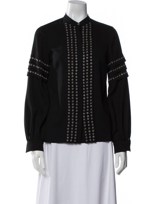 Michael Kors Collection Mock Neck Long Sleeve Button-Up Top
