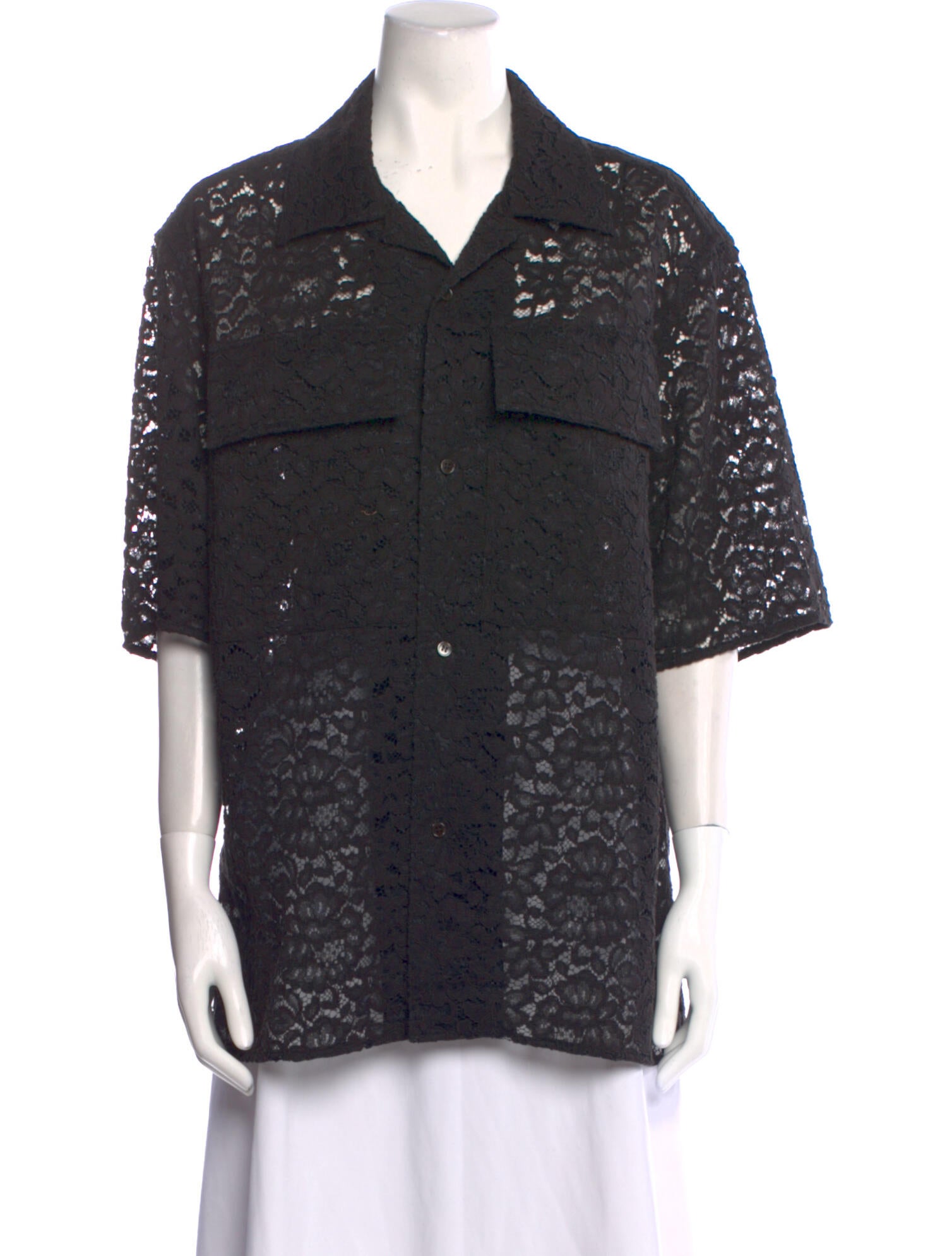 Michael Kors Collection Lace Pattern Short Sleeve Button-Up Top