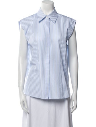 Michael Kors Collection Striped Short Sleeve Button-Up Top