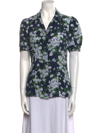 Michael Kors Collection Floral Print Short Sleeve Button-Up Top