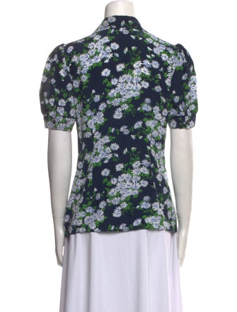 Michael Kors Collection Floral Print Short Sleeve Button-Up Top