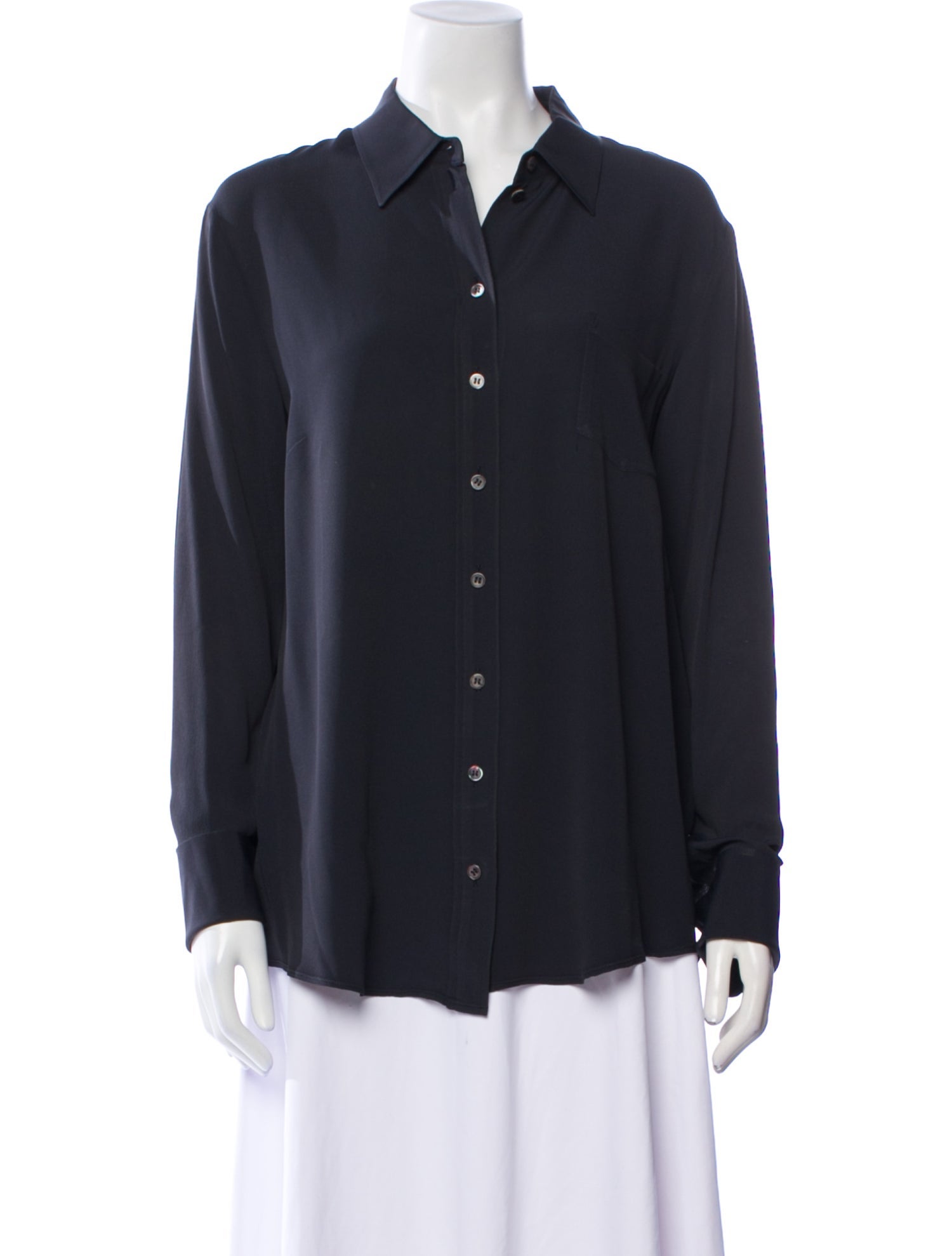 Michael Kors Collection Silk Long Sleeve Button-Up Top