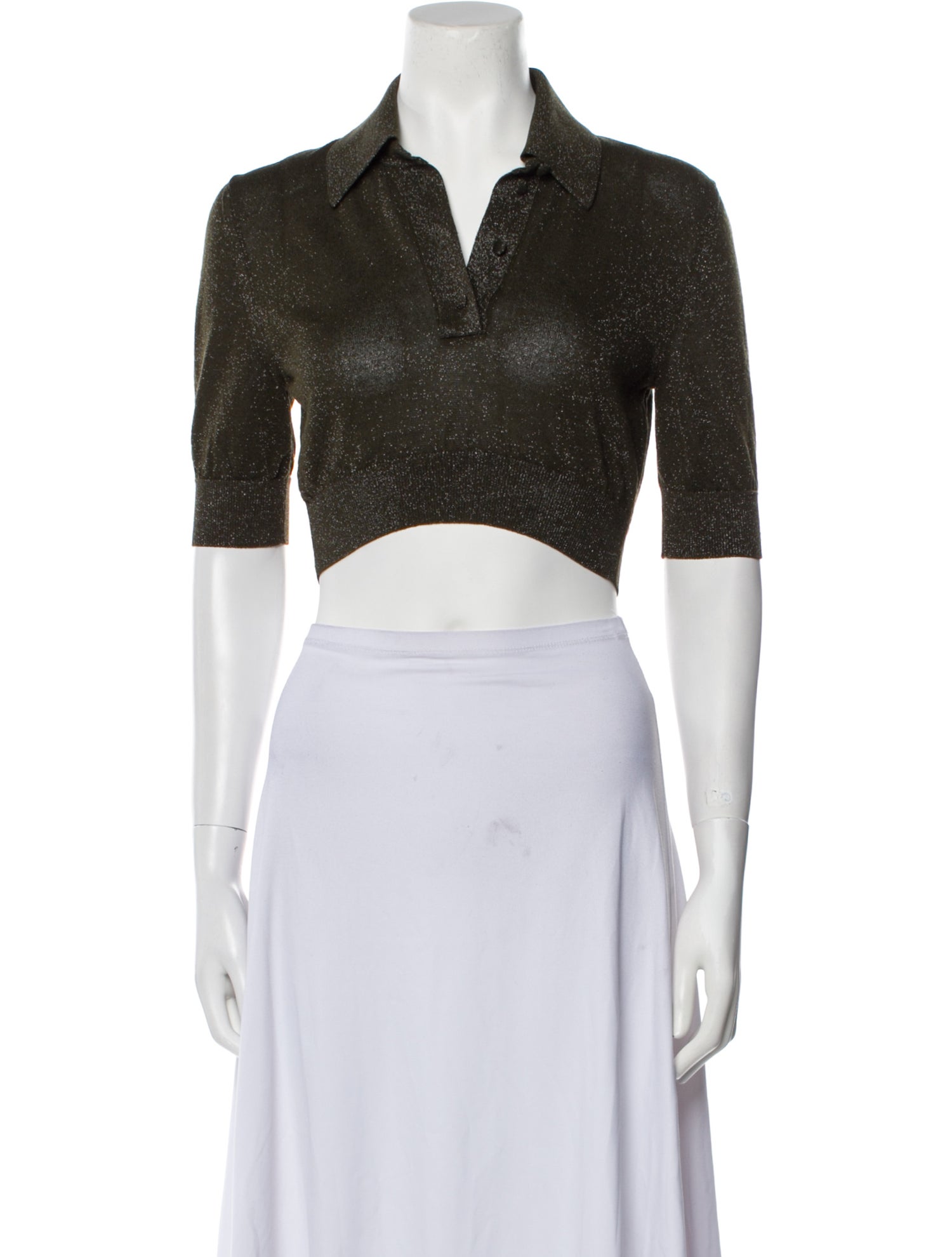 Michael Kors Collection Three-Quarter Sleeve Crop Top