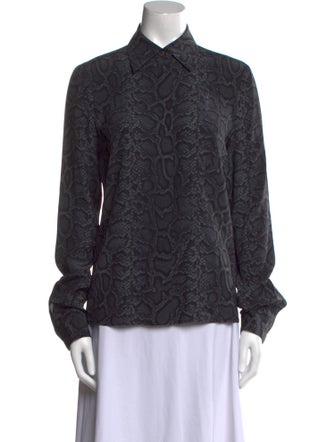 Michael Kors Collection Animal Print Long Sleeve Button-Up Top