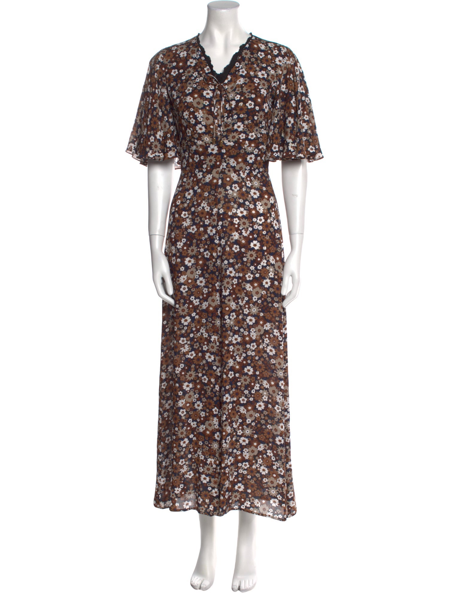 Michael Kors Collection Floral Print V-Neck Jumpsuit