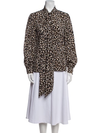 Michael Kors Collection Silk Animal Print Button-Up Top