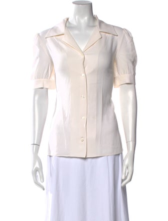 Michael Kors Collection Silk Short Sleeve Button-Up Top