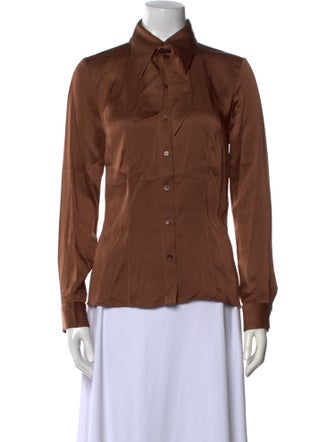 Michael Kors Collection Silk Long Sleeve Button-Up Top