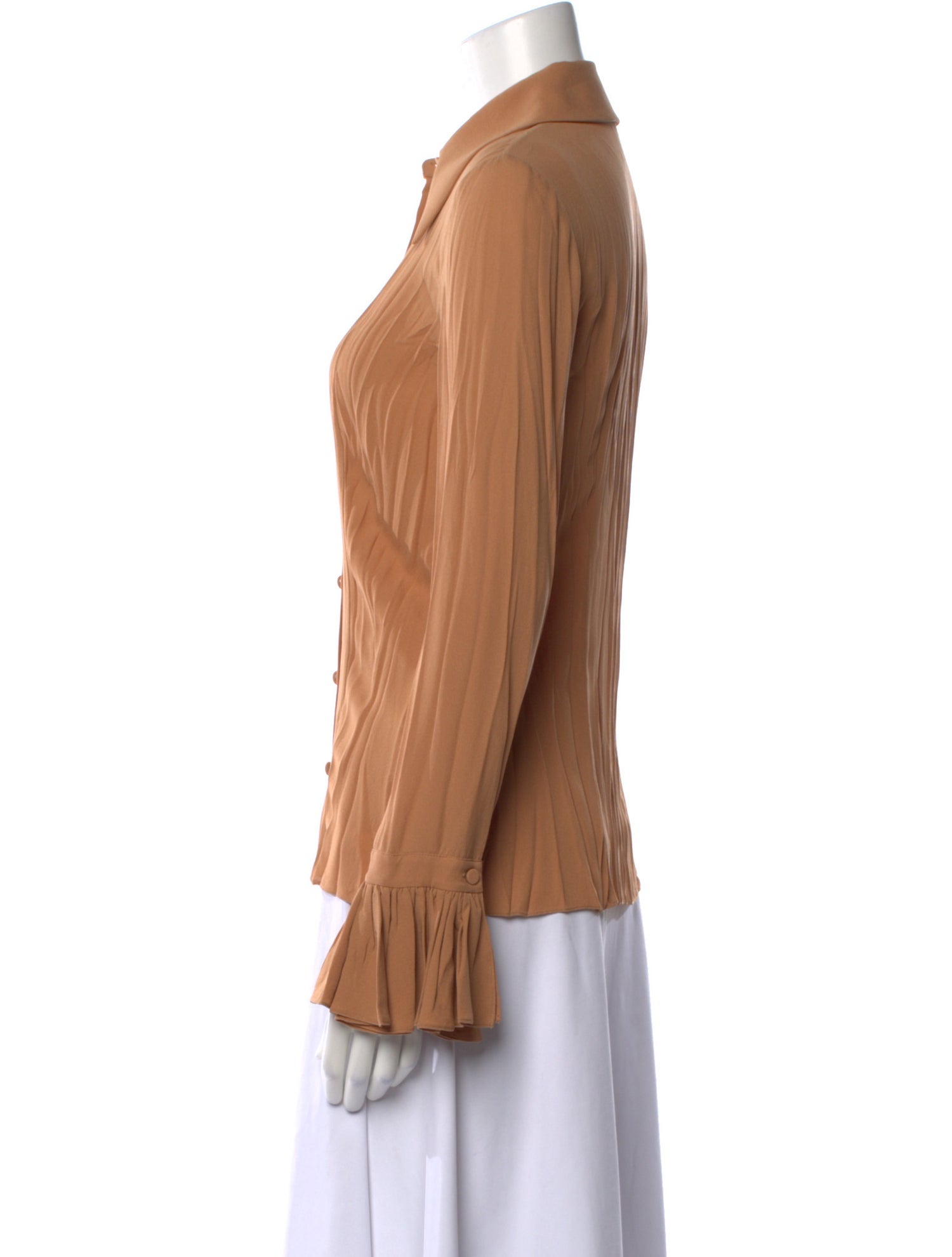 Michael Kors Collection Silk Long Sleeve Button-Up Top