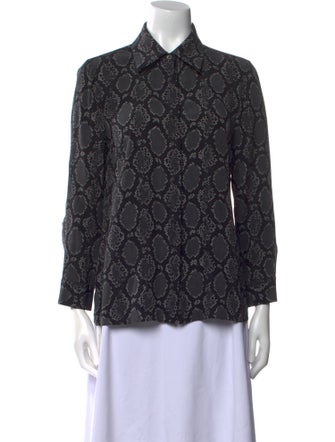 Michael Kors Collection Animal Print Three-Quarter Sleeve Button-Up Top