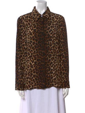 Michael Kors Collection Silk Animal Print Button-Up Top
