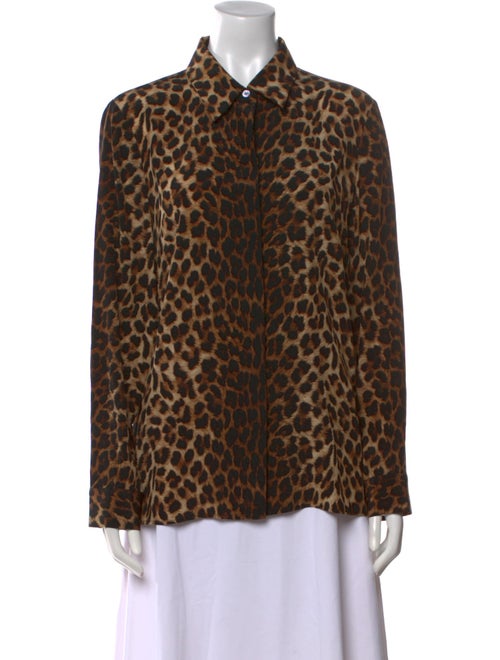 Michael Kors Collection Silk Animal Print Button-Up Top