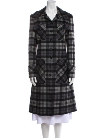 Michael Kors Collection Virgin Wool Plaid Print Trench Coat