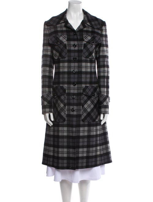 Michael Kors Collection Virgin Wool Plaid Print Trench Coat