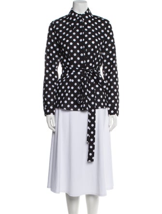 Michael Kors Collection Polka Dot Print Mock Neck Button-Up Top