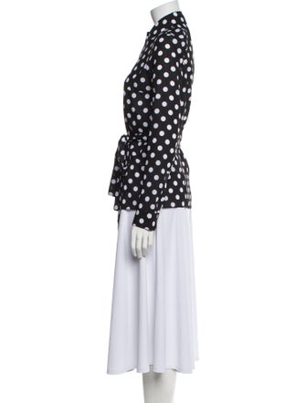 Michael Kors Collection Polka Dot Print Mock Neck Button-Up Top