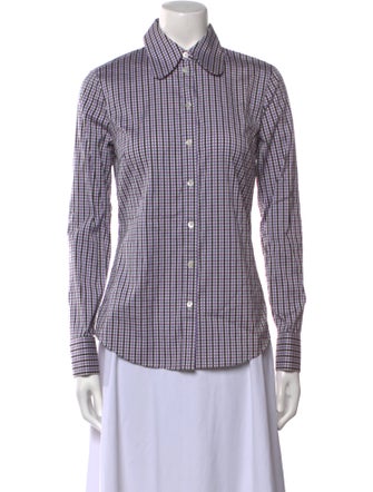 Michael Kors Collection Chambray Plaid Print Button-Up Top