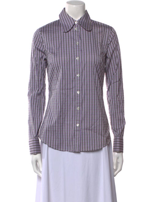 Michael Kors Collection Chambray Plaid Print Button-Up Top