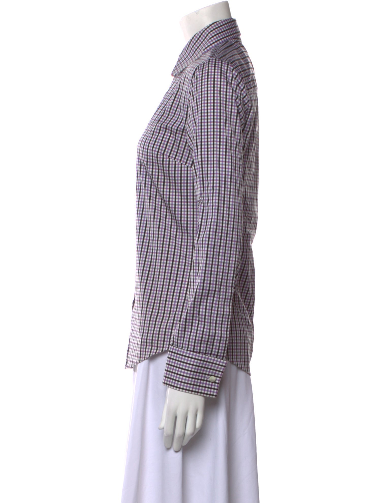 Michael Kors Collection Chambray Plaid Print Button-Up Top