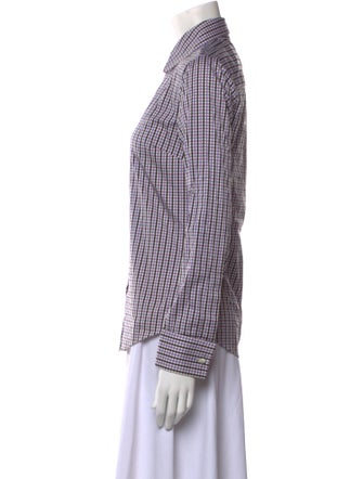 Michael Kors Collection Chambray Plaid Print Button-Up Top