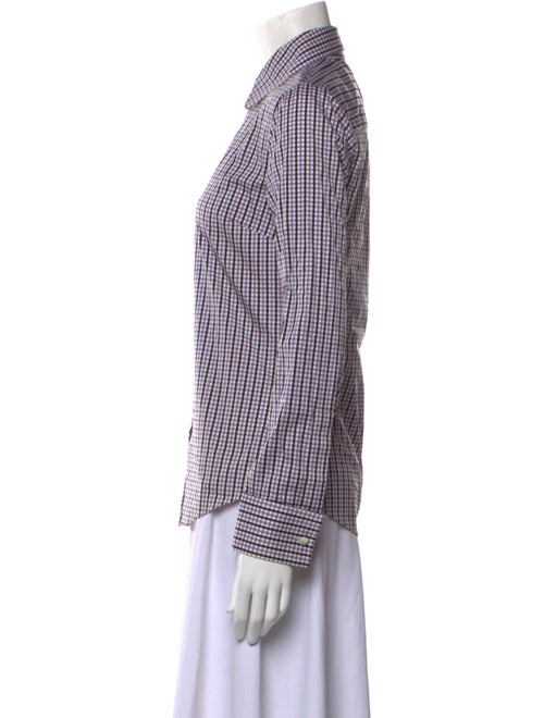 Michael Kors Collection Chambray Plaid Print Button-Up Top