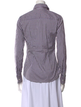 Michael Kors Collection Chambray Plaid Print Button-Up Top