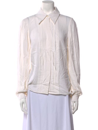 Michael Kors Collection Silk Long Sleeve Button-Up Top