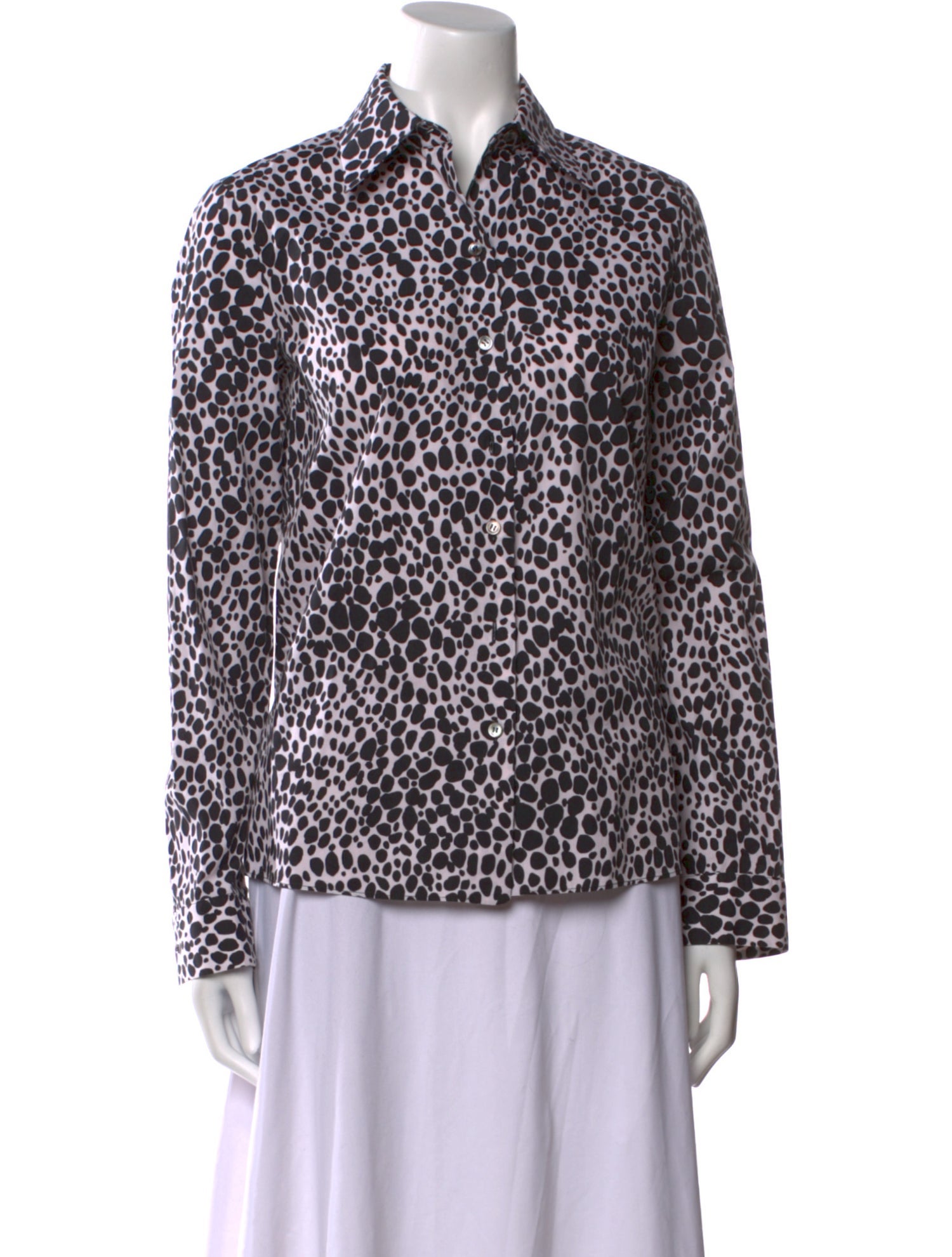 Michael Kors Collection Animal Print Long Sleeve Button-Up Top