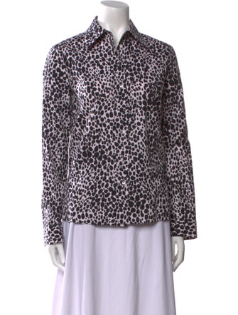 Michael Kors Collection Animal Print Long Sleeve Button-Up Top
