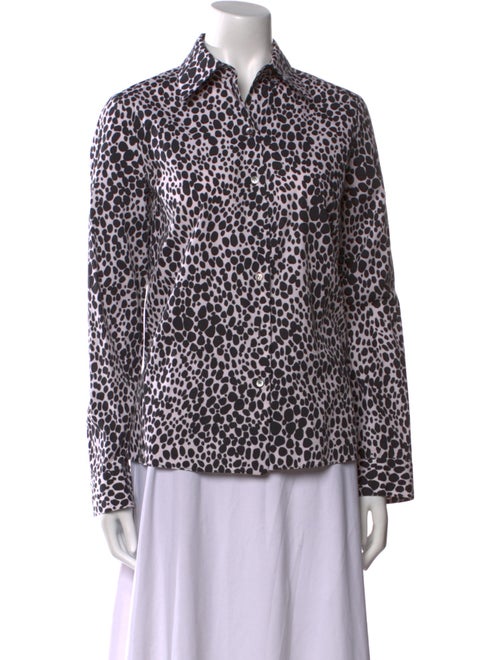 Michael Kors Collection Animal Print Long Sleeve Button-Up Top