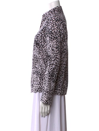 Michael Kors Collection Animal Print Long Sleeve Button-Up Top