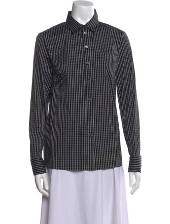 Michael Kors Collection Plaid Print Long Sleeve Button-Up Top