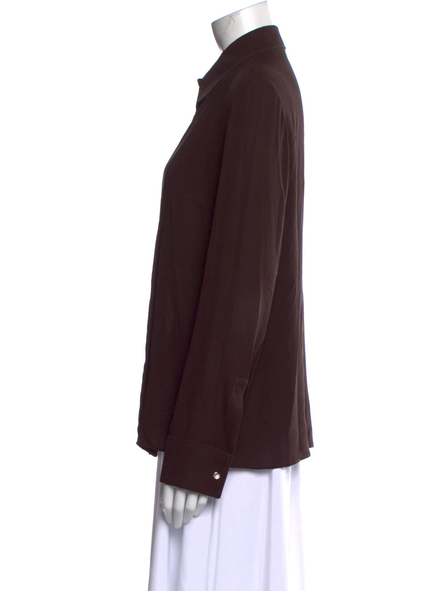 Michael Kors Collection Silk Long Sleeve Button-Up Top