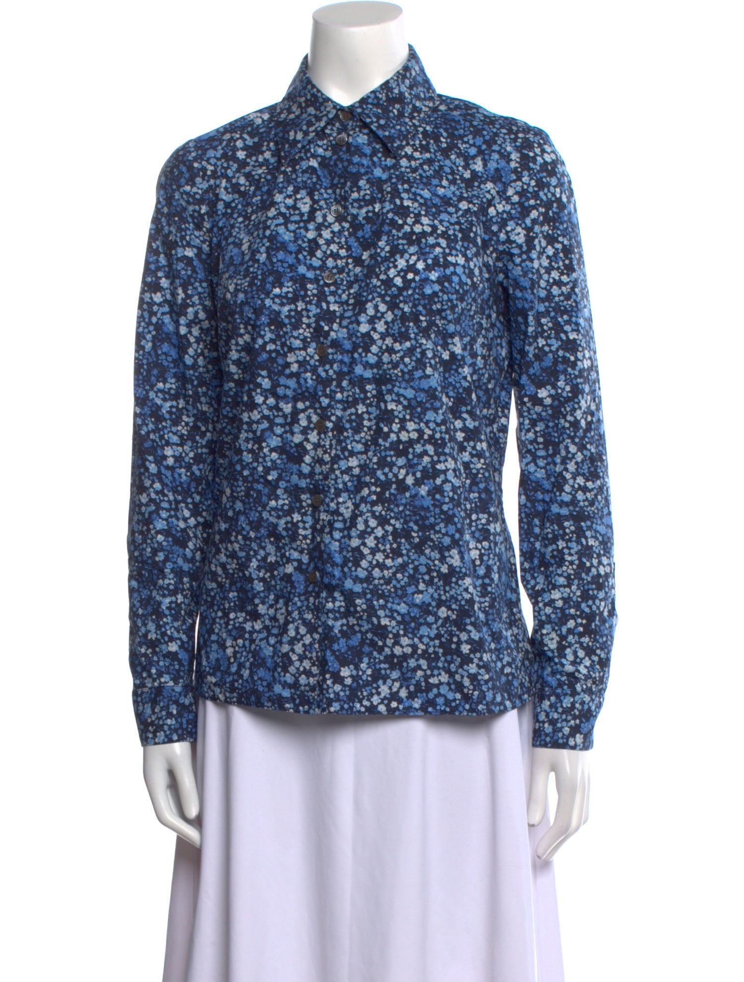 Michael Kors Collection Floral Print Long Sleeve Button-Up Top