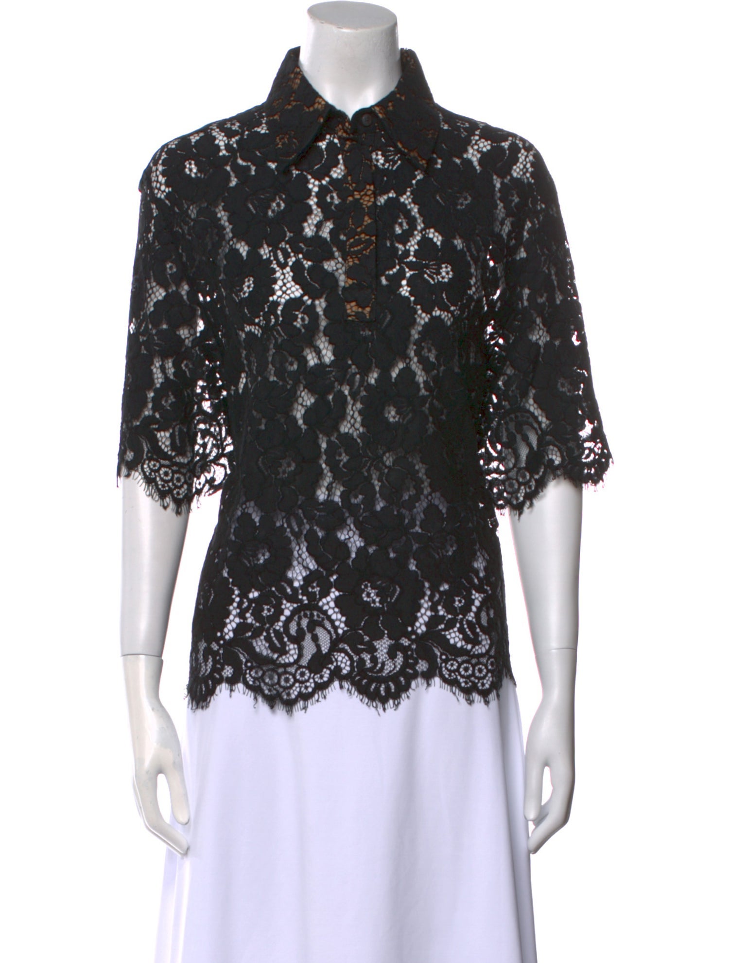 Michael Kors Collection Lace Pattern Three-Quarter Sleeve Button-Up Top