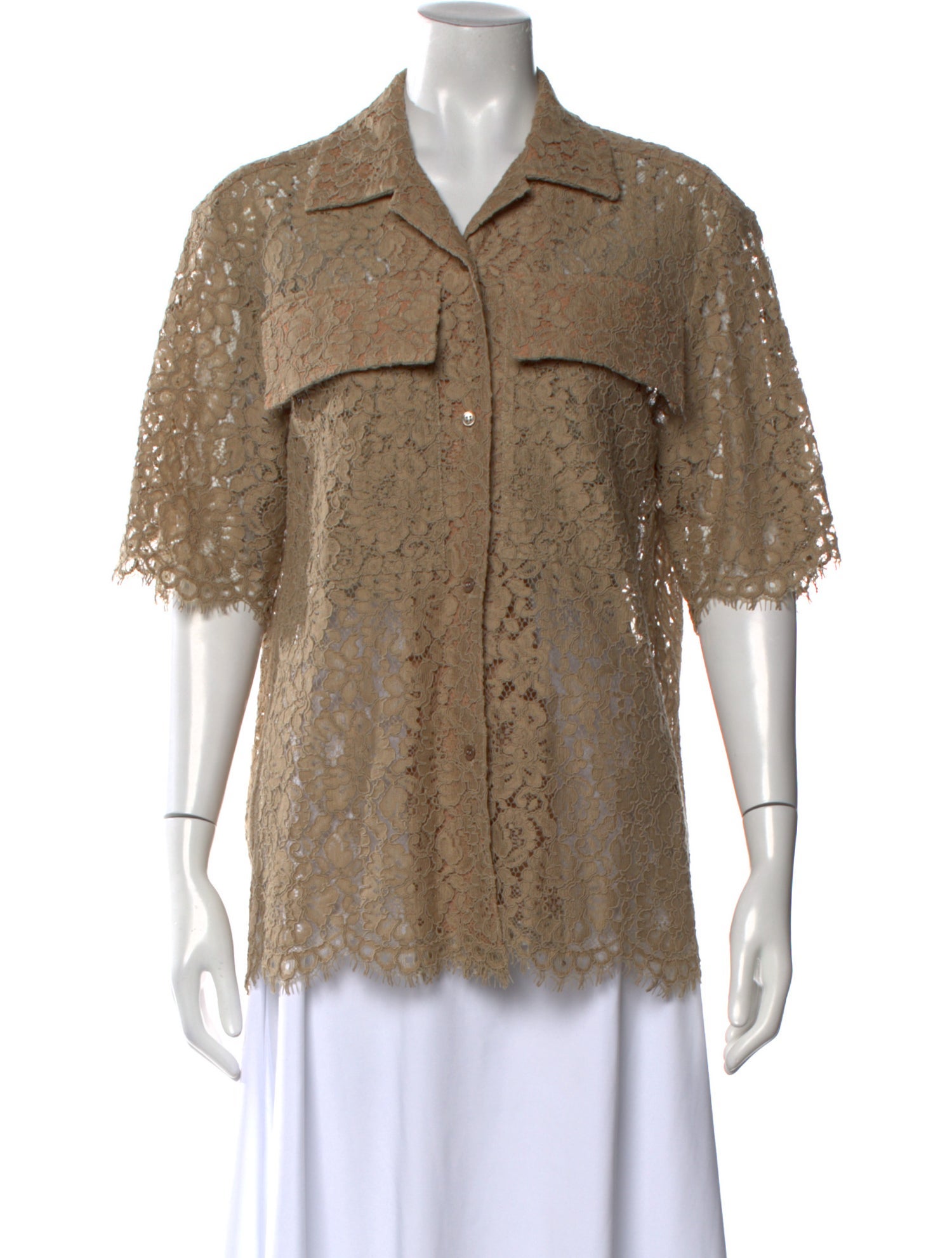 Michael Kors Collection Lace Pattern Short Sleeve Button-Up Top w/ Tags