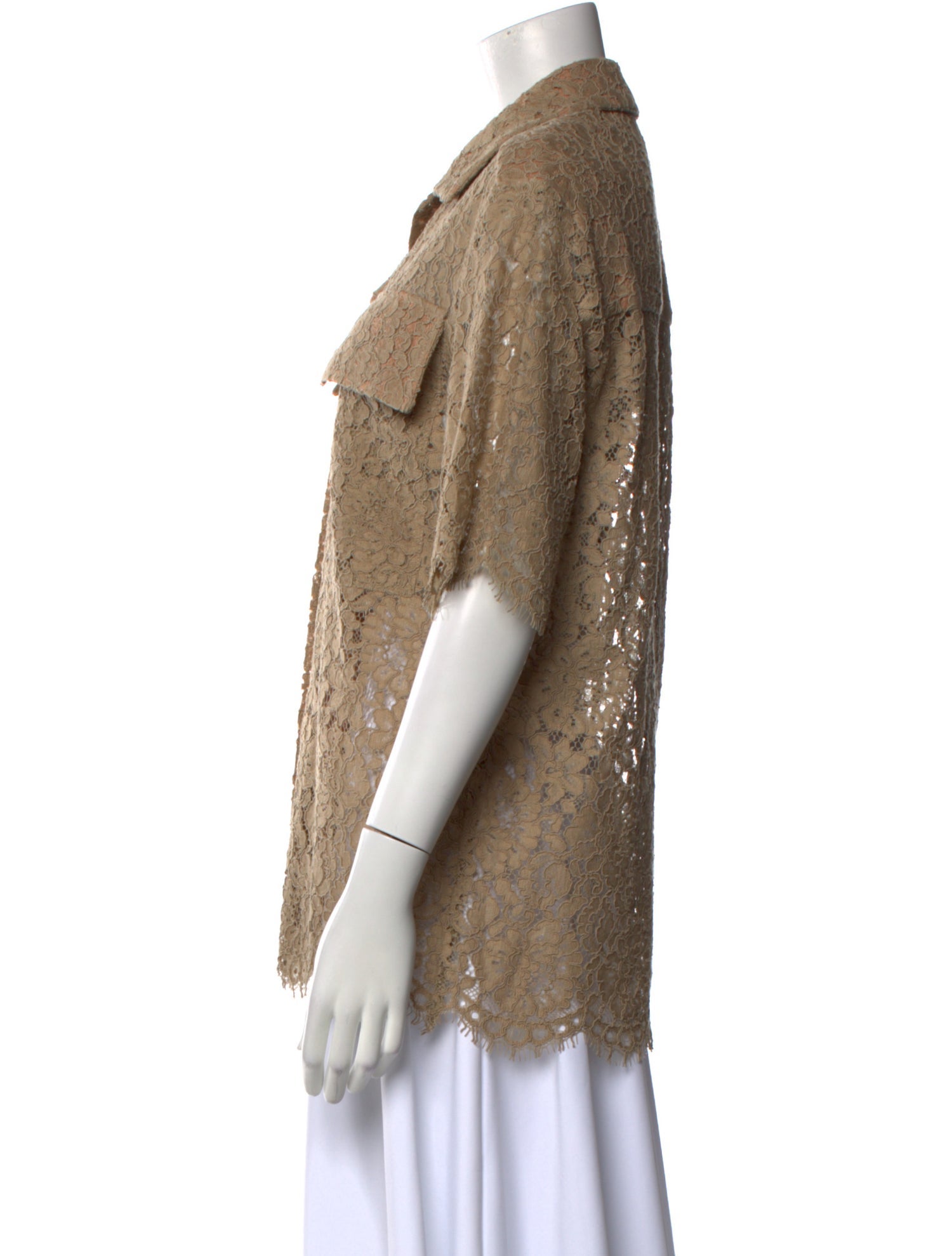 Michael Kors Collection Lace Pattern Short Sleeve Button-Up Top w/ Tags