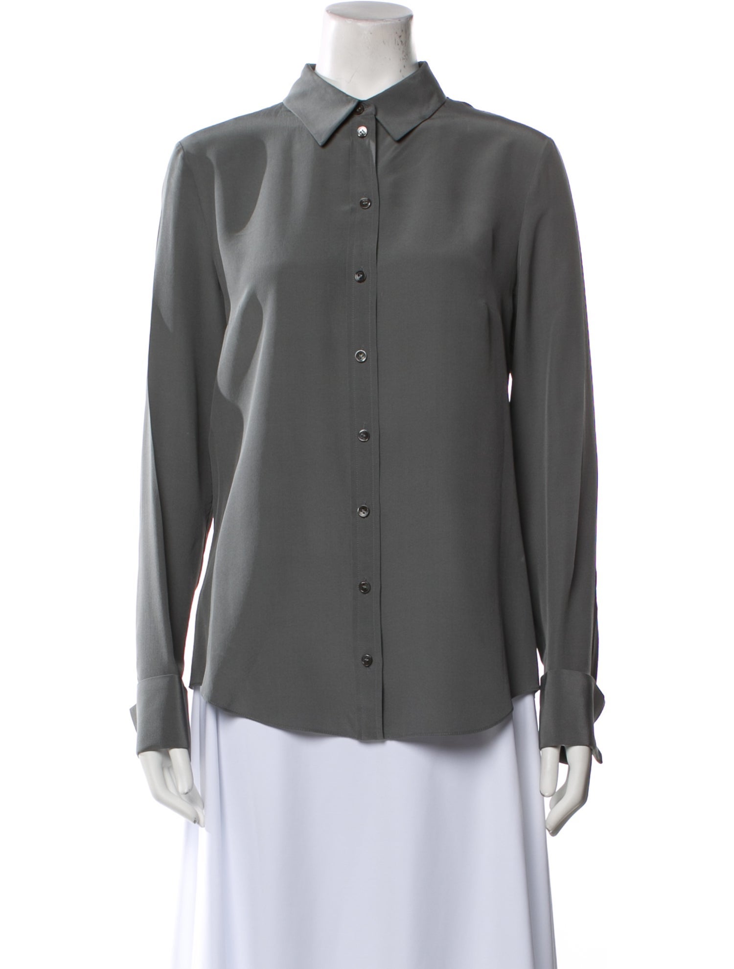 Michael Kors Collection Silk Long Sleeve Button-Up Top
