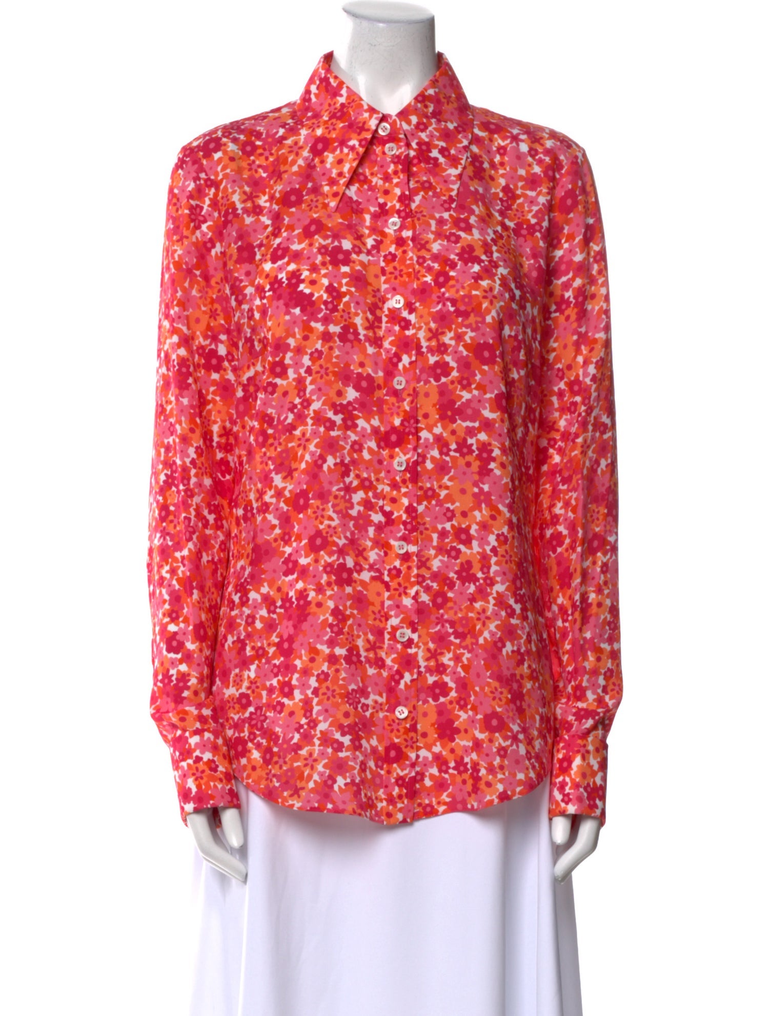 Michael Kors Collection Silk Floral Print Button-Up Top