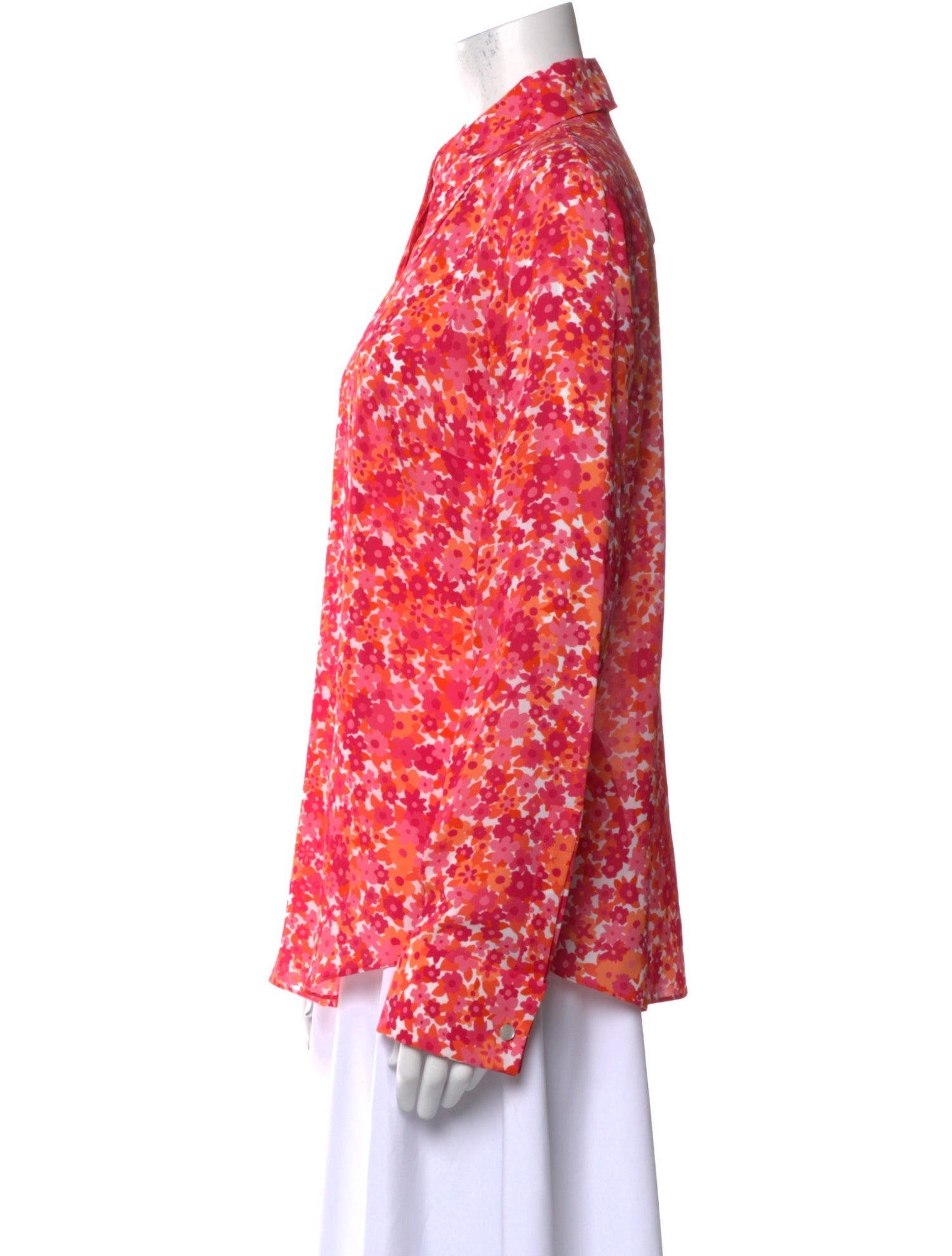 Michael Kors Collection Silk Floral Print Button-Up Top