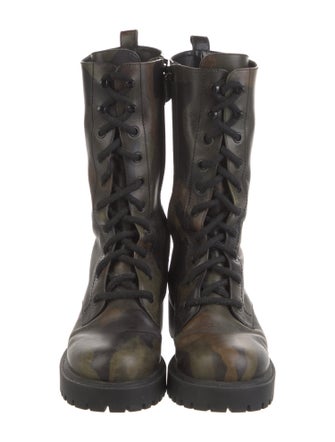 Michael Kors Collection Leather Printed Combat Boots