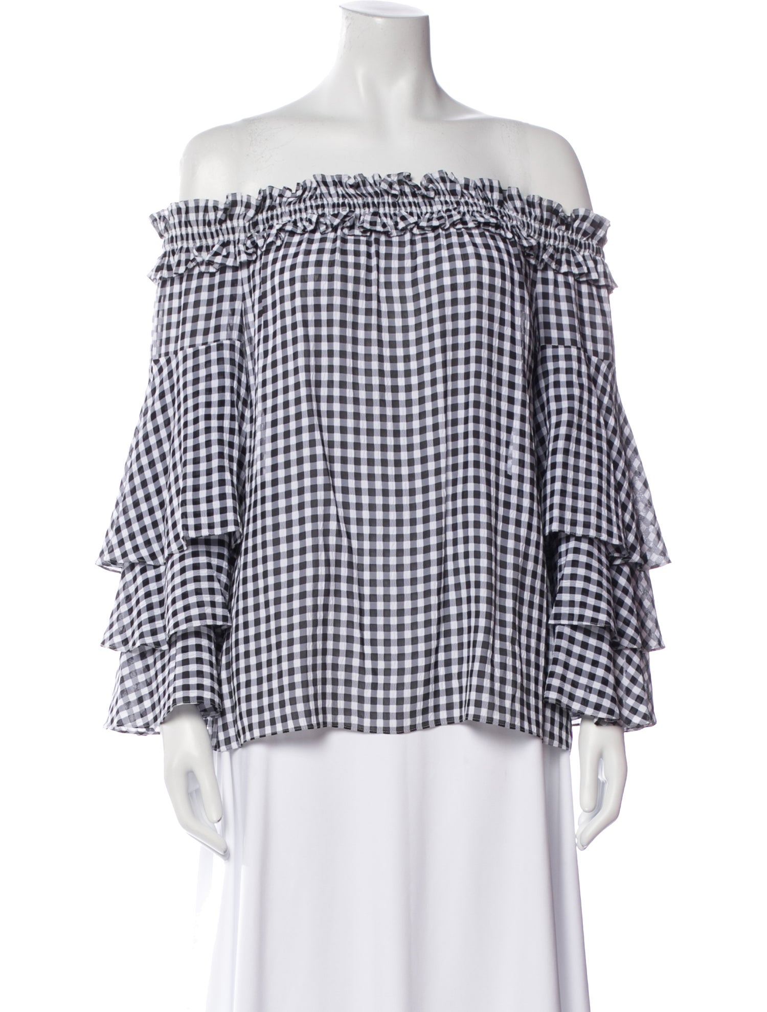 Michael Kors Collection Plaid Print Off-The-Shoulder Blouse