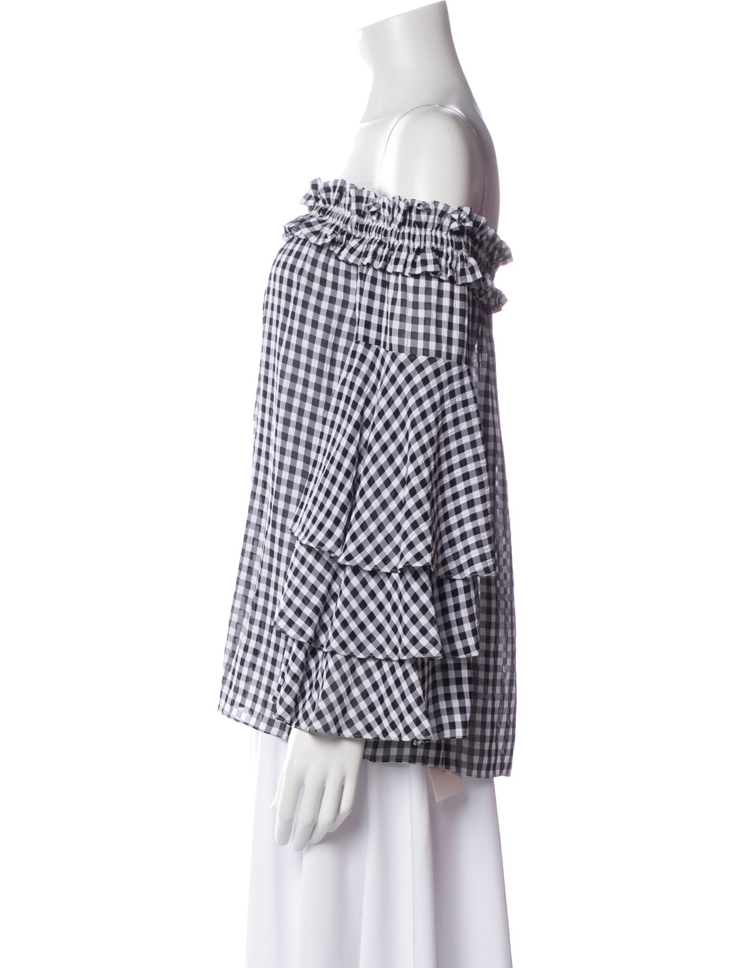 Michael Kors Collection Plaid Print Off-The-Shoulder Blouse