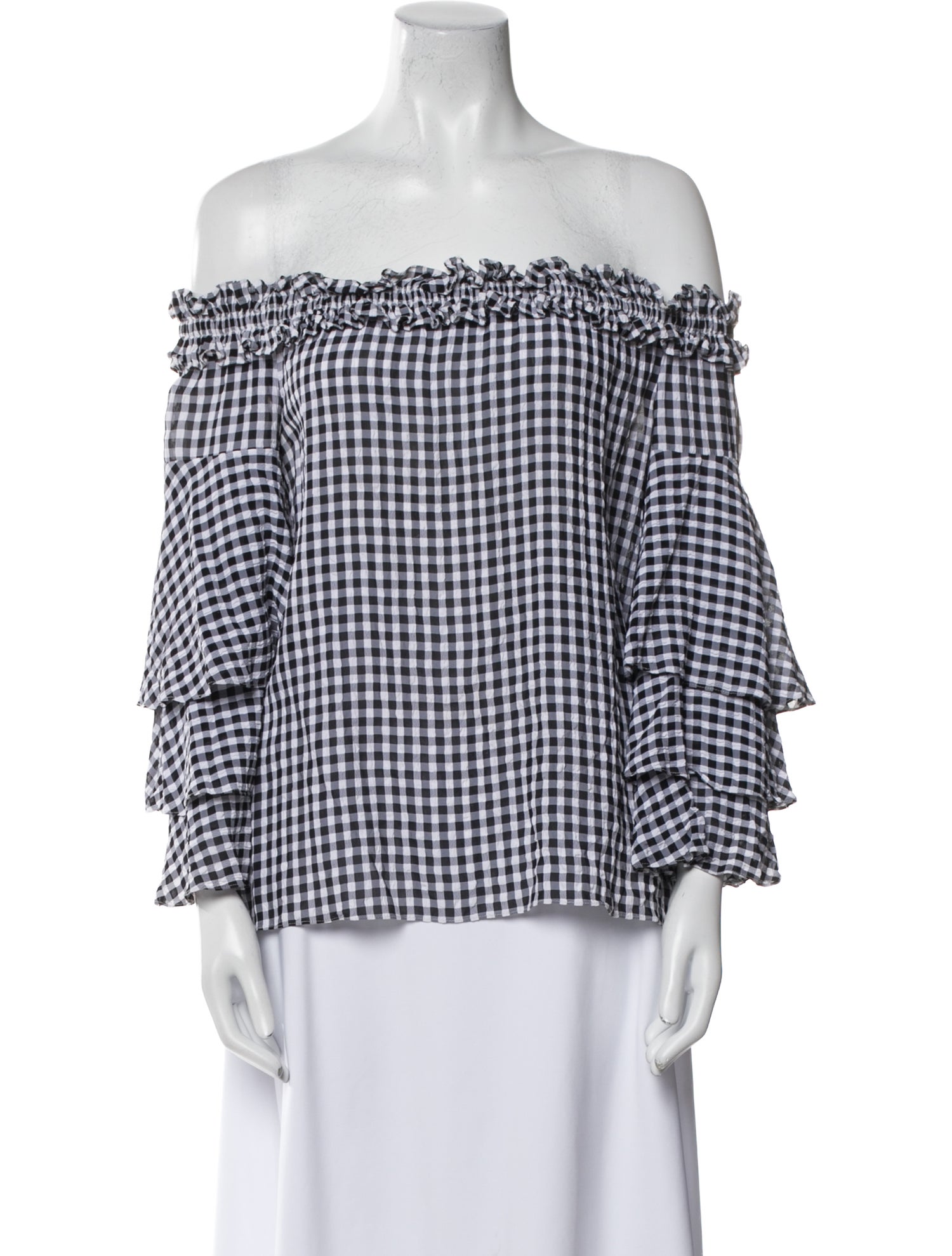 Michael Kors Collection Plaid Print Off-The-Shoulder Blouse