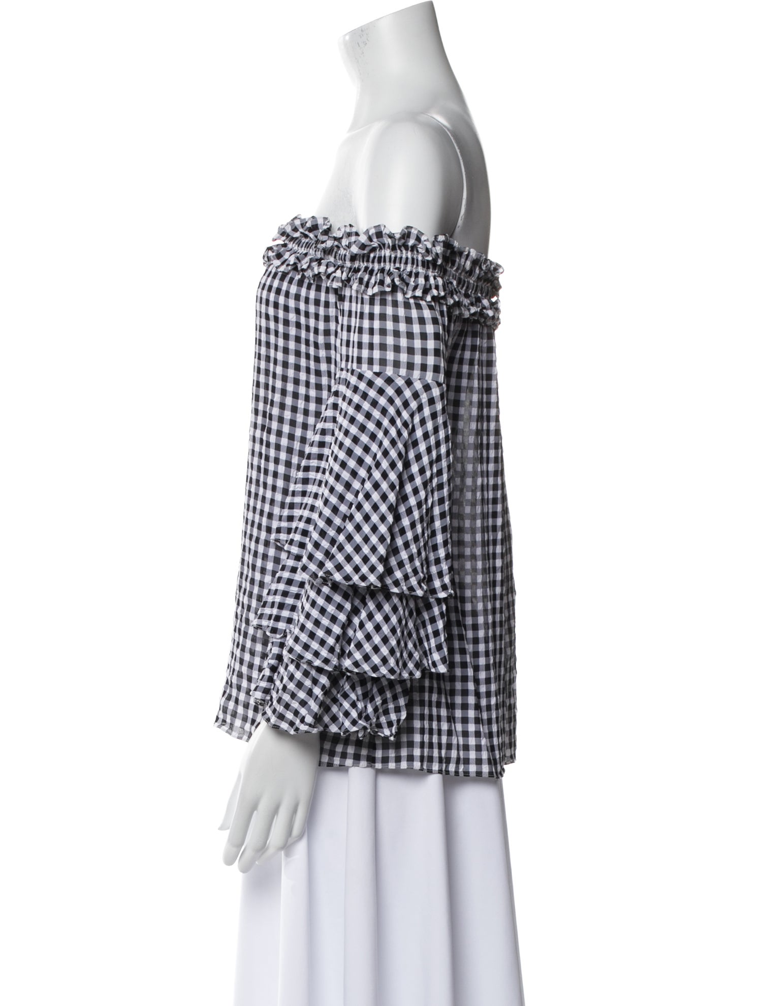 Michael Kors Collection Plaid Print Off-The-Shoulder Blouse