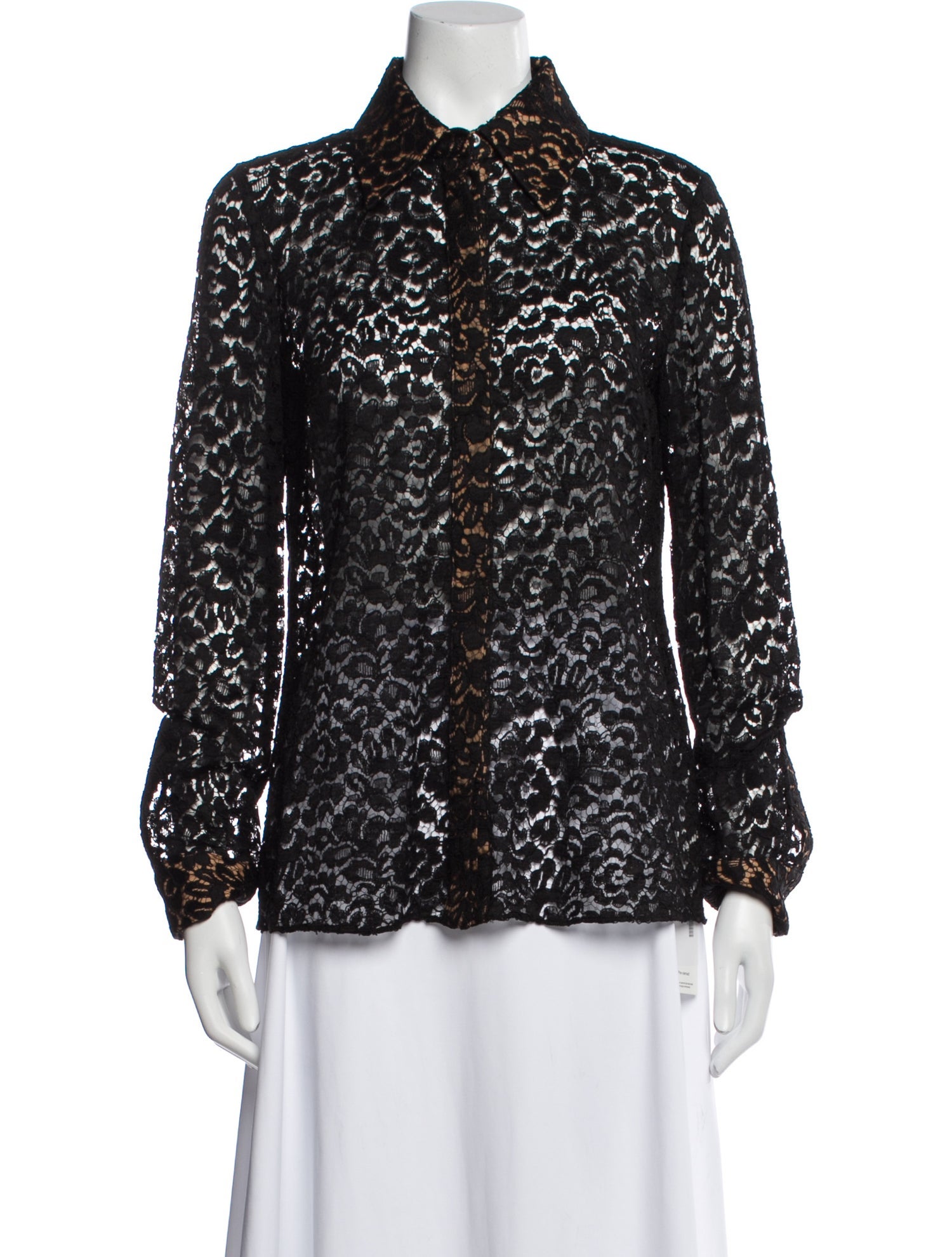 Michael Kors Collection Lace Pattern Long Sleeve Button-Up Top