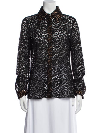 Michael Kors Collection Lace Pattern Long Sleeve Button-Up Top
