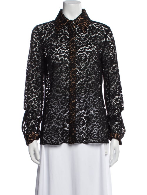 Michael Kors Collection Lace Pattern Long Sleeve Button-Up Top